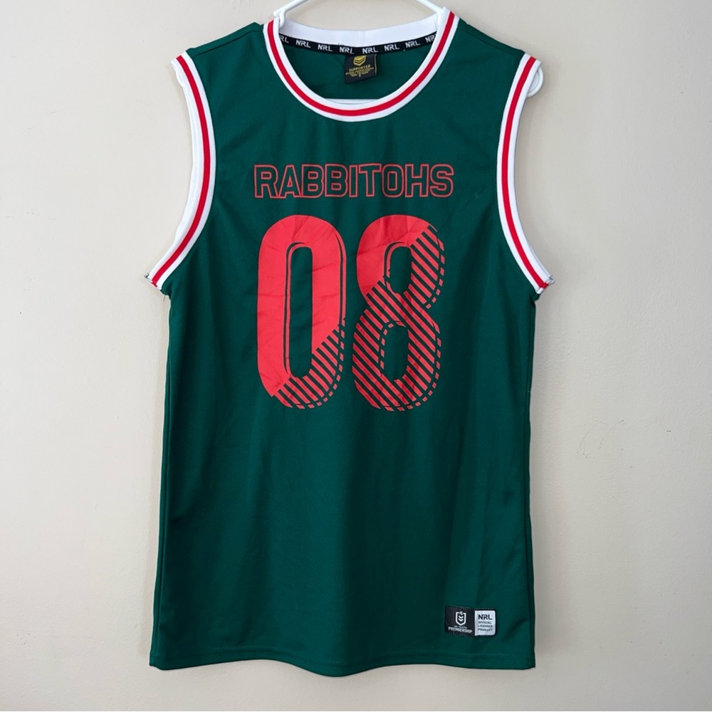 South Sydney Rabbitohs Jersey Sleeveless Rugby Shirt Green Mens Size Large